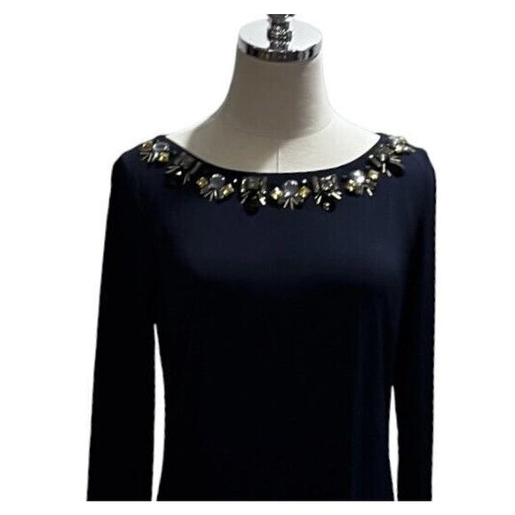 Vince Camuto Navy Long Sleeve Rhinestone Collared Sheath Lined Dress Sz 10 - Picture 10 of 10
